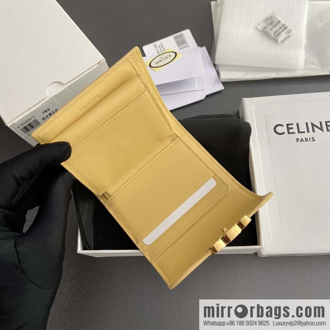CELINE TRIOMPHE shiny cow leather wallet 10D782CQH.04LU783 sunshine yellow full leather
