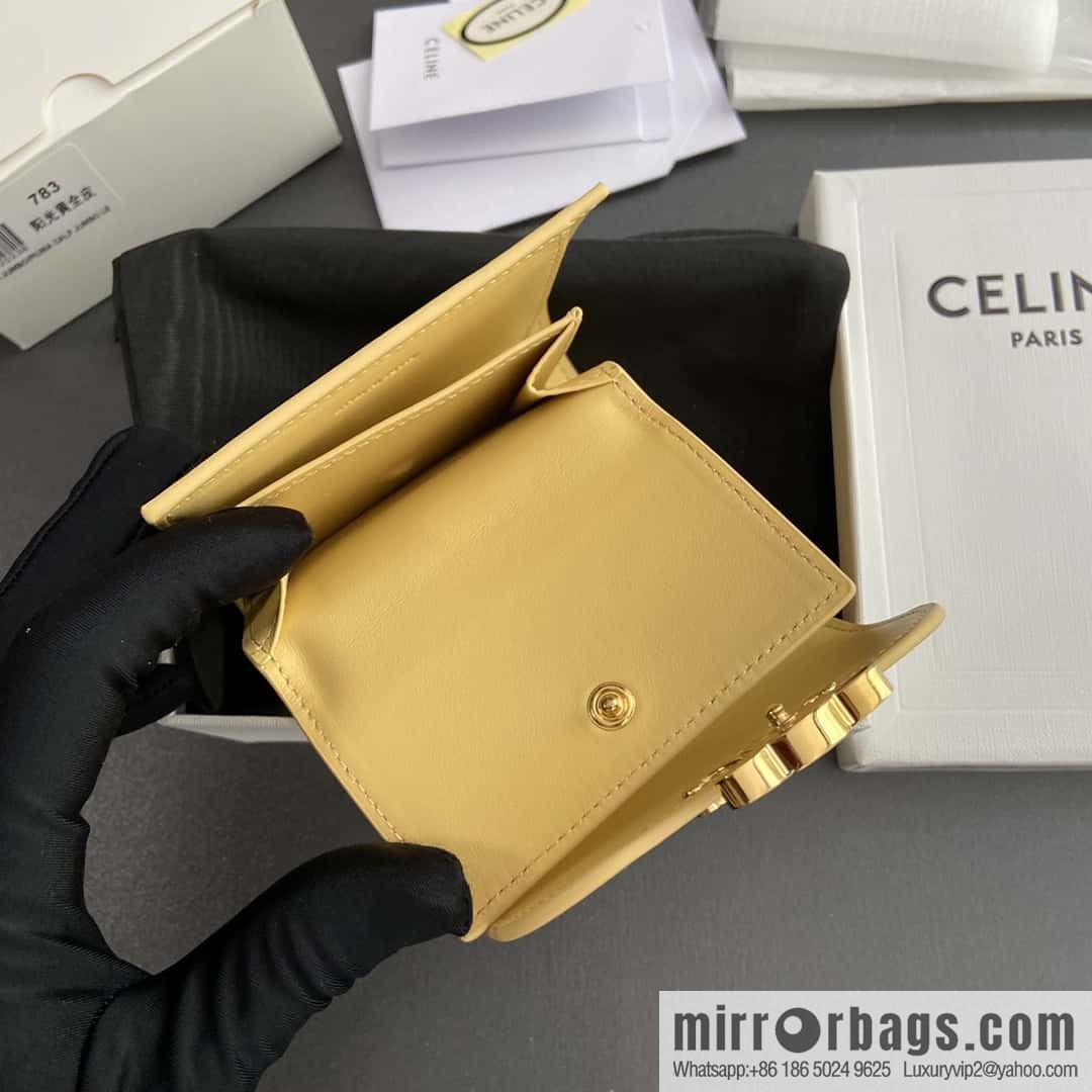 CELINE TRIOMPHE shiny cow leather wallet 10D782CQH.04LU783 sunshine yellow full leather