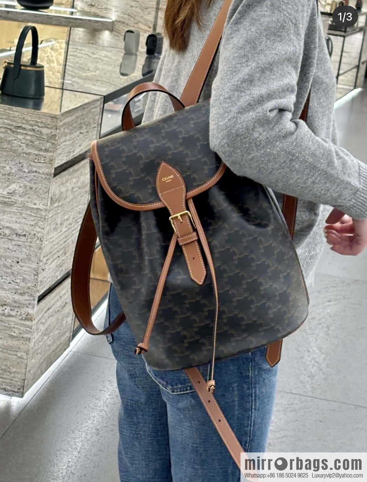 CELINE FOLCO Logo Printed Cow Leather Medium Backpack 117902