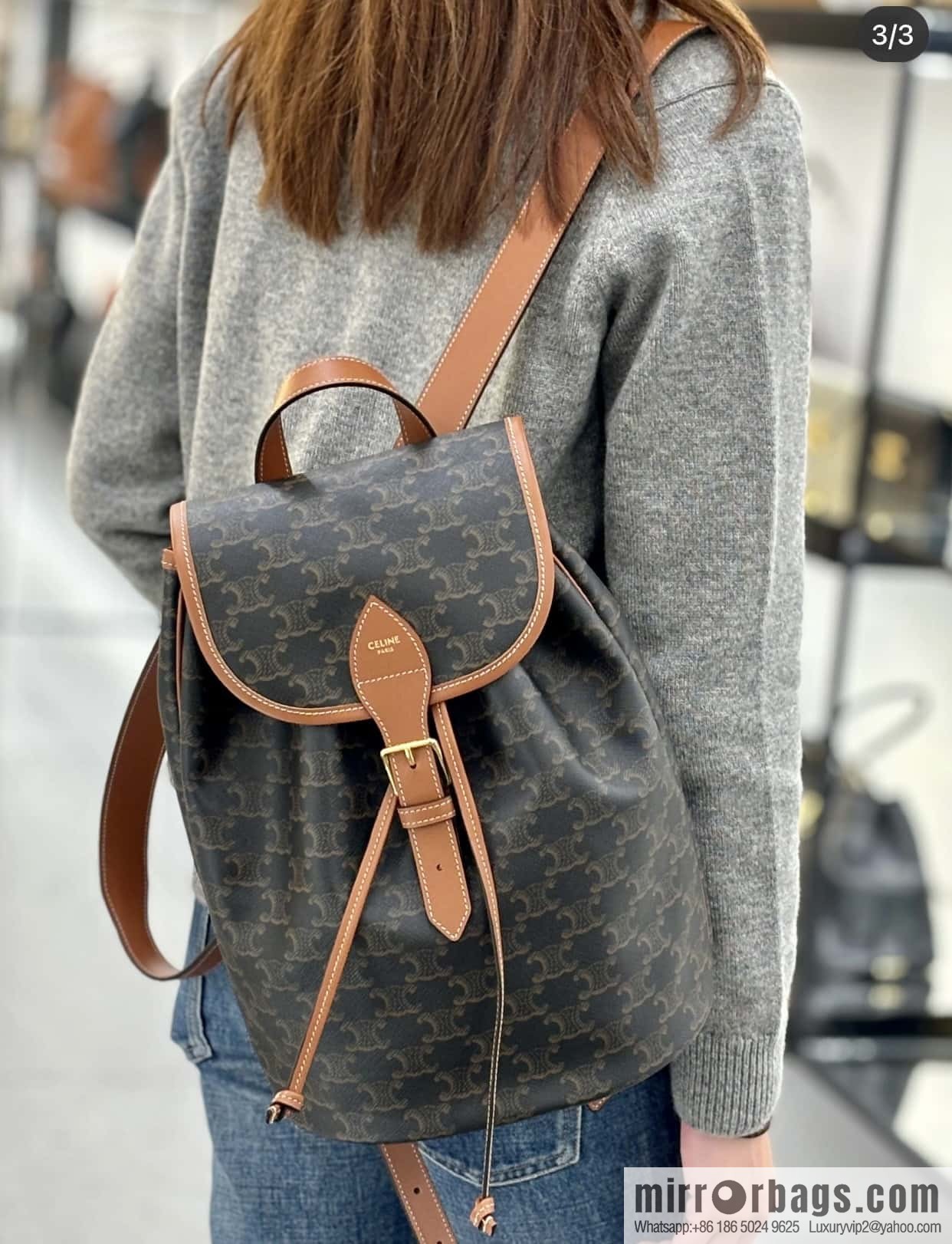 CELINE FOLCO Logo Printed Cow Leather Medium Backpack 117902