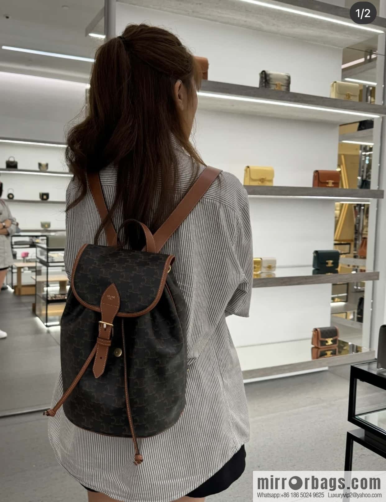 CELINE FOLCO Logo Printed Cow Leather Medium Backpack 117902