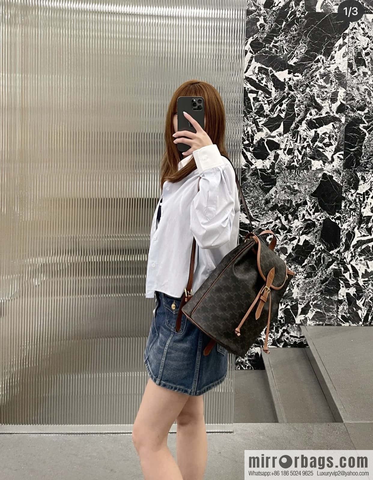 CELINE FOLCO Logo Printed Cow Leather Medium Backpack 117902