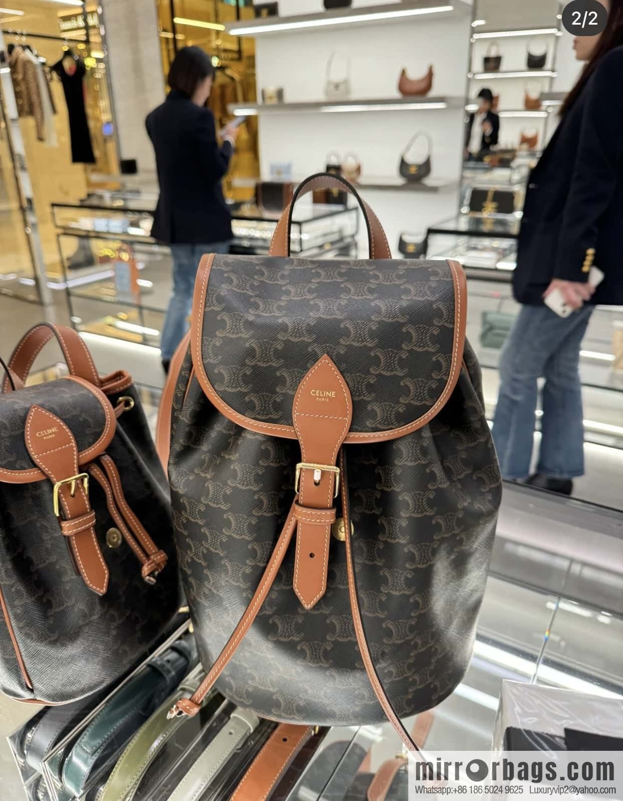 CELINE FOLCO Logo Printed Cow Leather Medium Backpack 117902