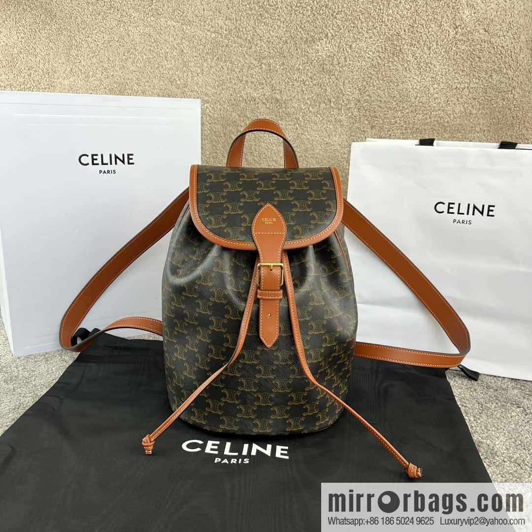 CELINE FOLCO Logo Printed Cow Leather Medium Backpack 117902