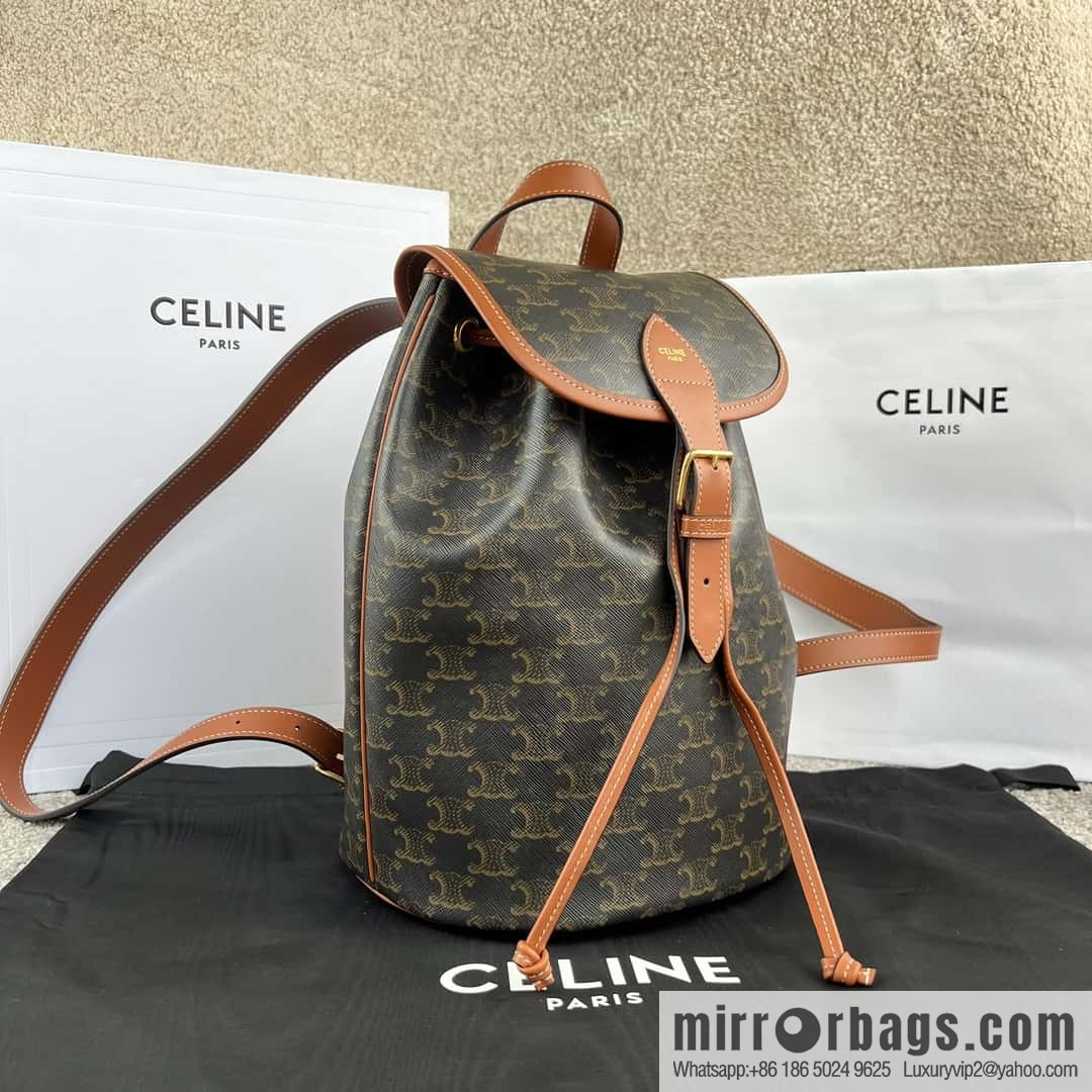CELINE FOLCO Logo Printed Cow Leather Medium Backpack 117902