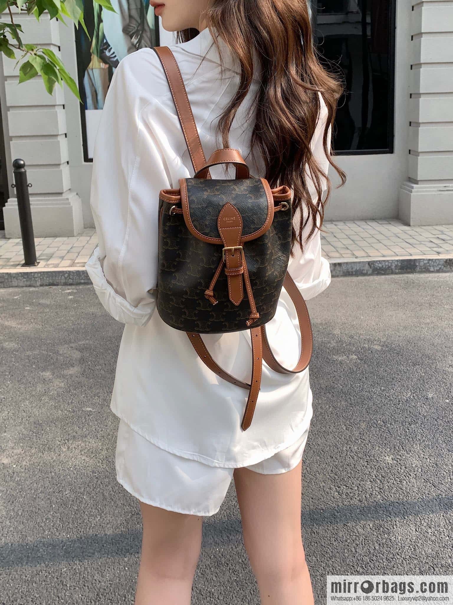 CELINE FOLCO TRIOMPHE CANVAS logo print and cow leather mini backpack 197662