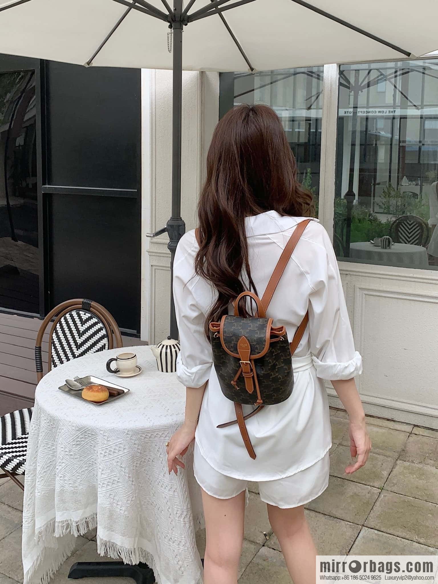 CELINE FOLCO TRIOMPHE CANVAS logo print and cow leather mini backpack 197662