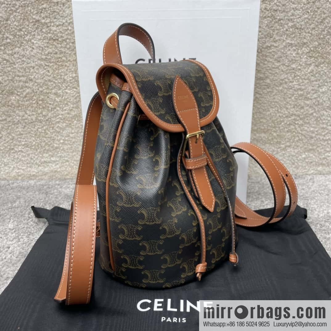 CELINE FOLCO TRIOMPHE CANVAS logo print and cow leather mini backpack 197662