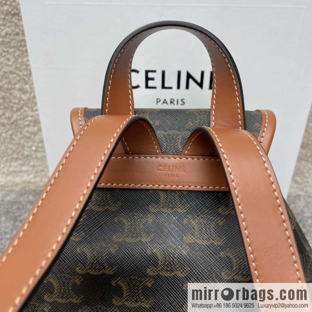 CELINE FOLCO TRIOMPHE CANVAS logo print and cow leather mini backpack 197662