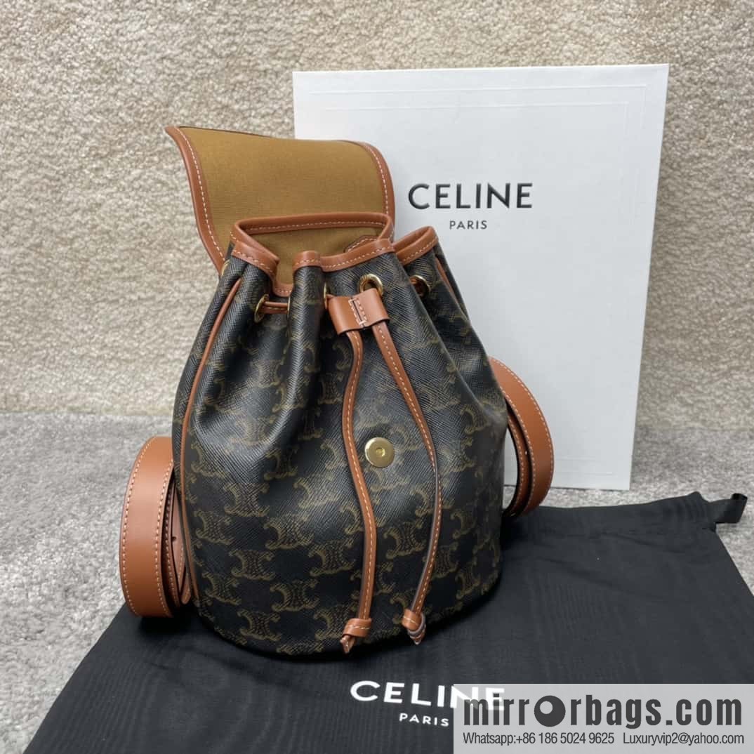 CELINE FOLCO TRIOMPHE CANVAS logo print and cow leather mini backpack 197662