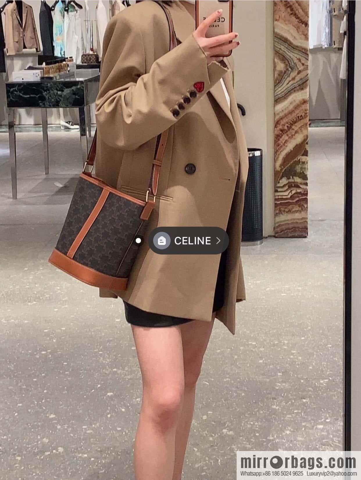CELINE small logo print bucket bag 191442 tan