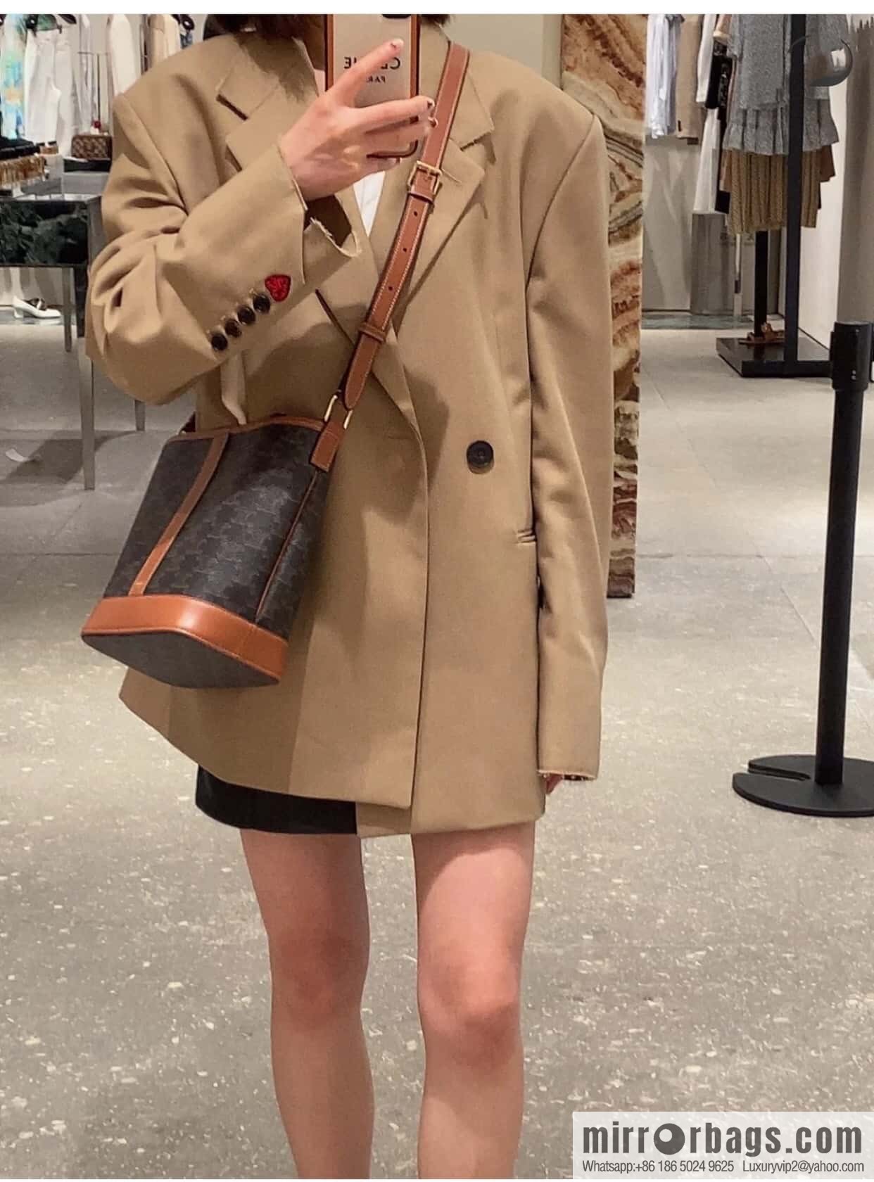 CELINE small logo print bucket bag 191442 tan