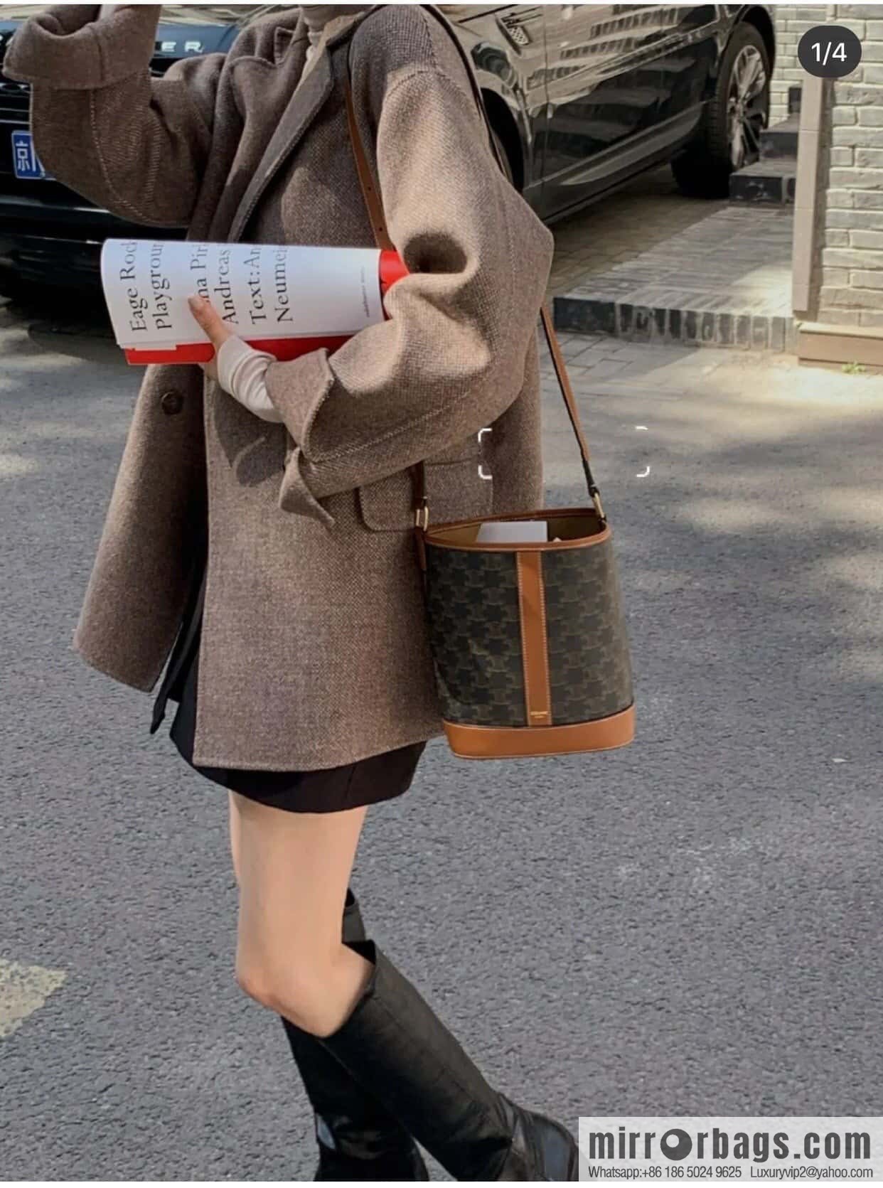 CELINE small logo print bucket bag 191442 tan