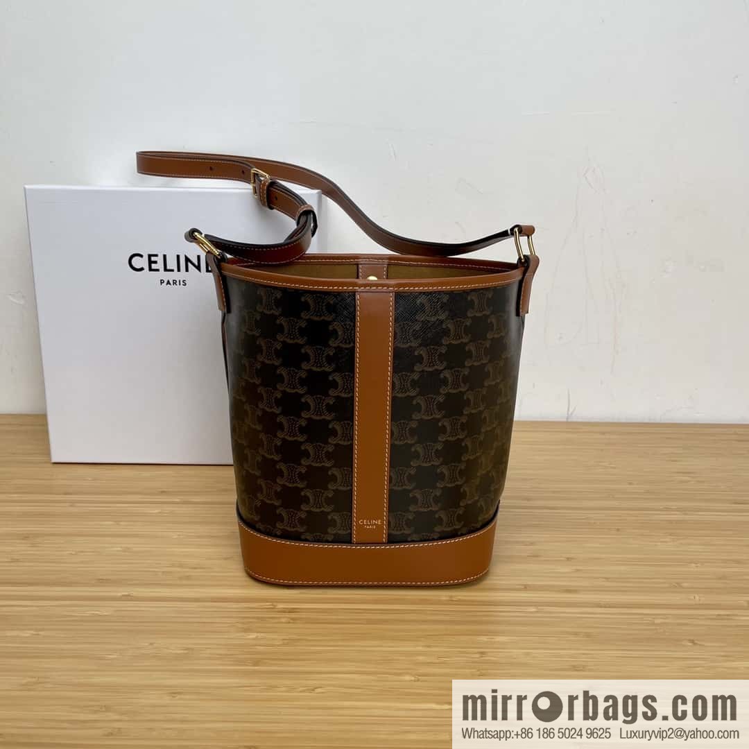 CELINE small logo print bucket bag 191442 tan