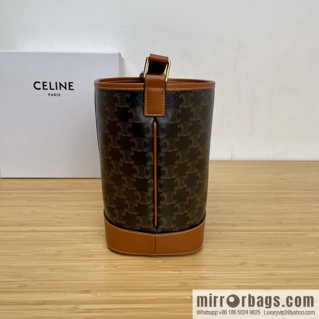 CELINE small logo print bucket bag 191442 tan