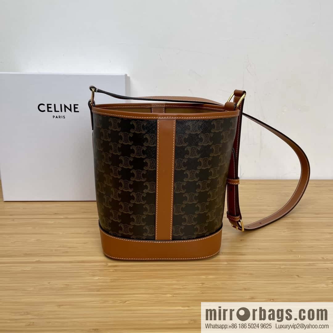 CELINE small logo print bucket bag 191442 tan