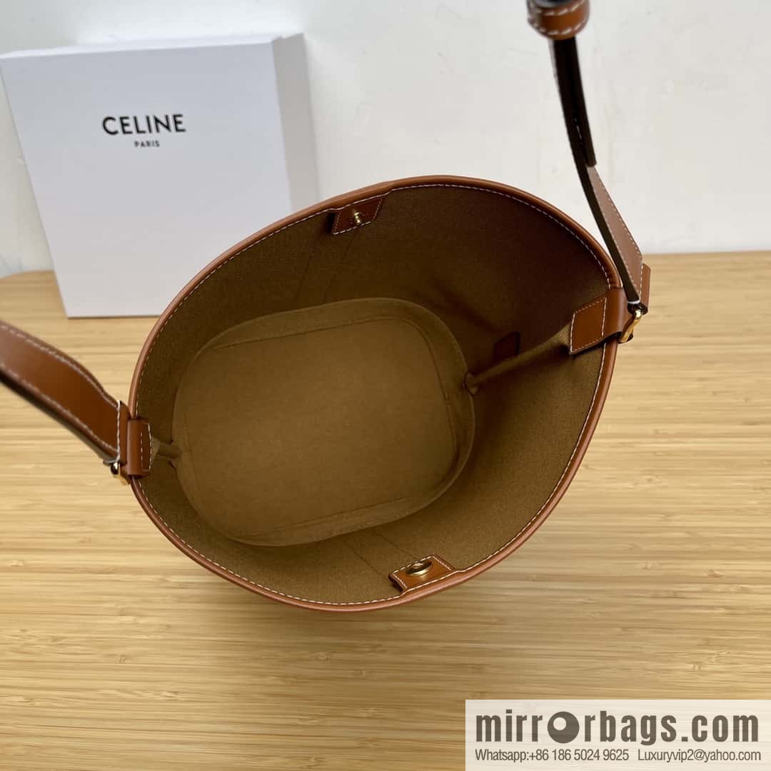CELINE small logo print bucket bag 191442 tan