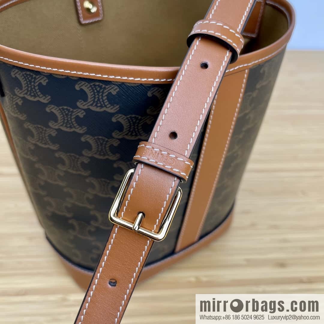 CELINE small logo print bucket bag 191442 tan