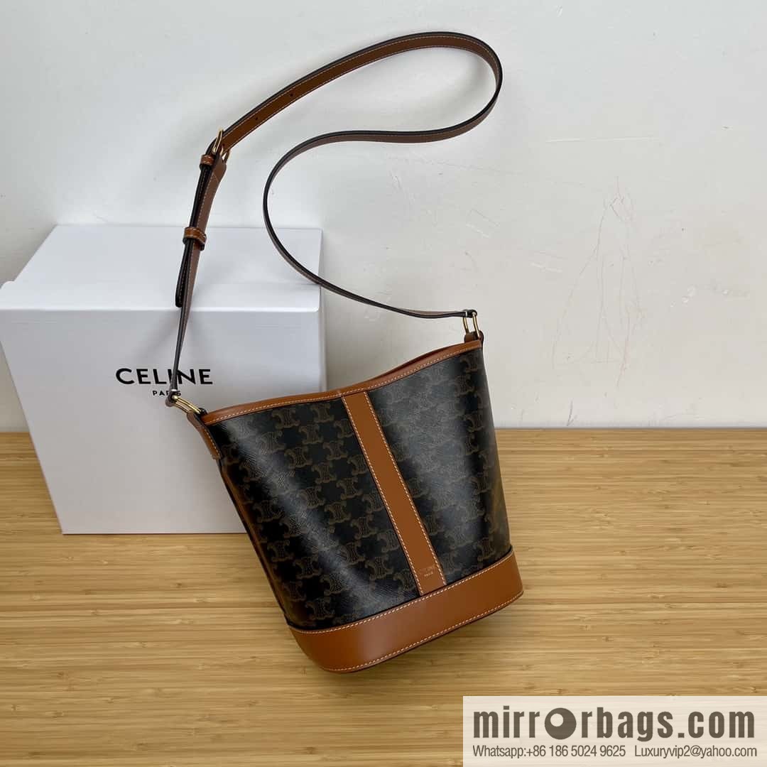 CELINE small logo print bucket bag 191442 tan