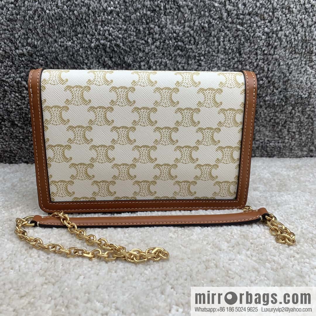 CELINE MAILLON TRIOMPHE logo printed sheepskin chain wallet 10H422 white flower