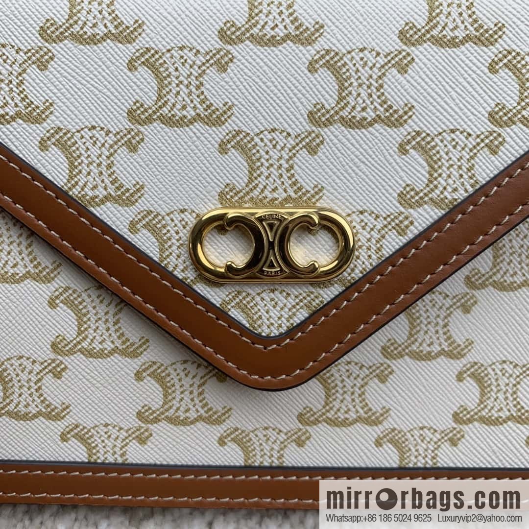 CELINE MAILLON TRIOMPHE logo printed sheepskin chain wallet 10H422 white flower