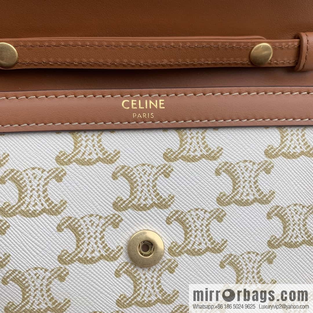 CELINE MAILLON TRIOMPHE logo printed sheepskin chain wallet 10H422 white flower