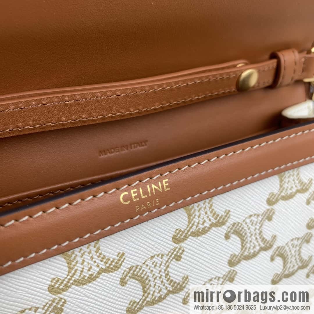 CELINE MAILLON TRIOMPHE logo printed sheepskin chain wallet 10H422 white flower