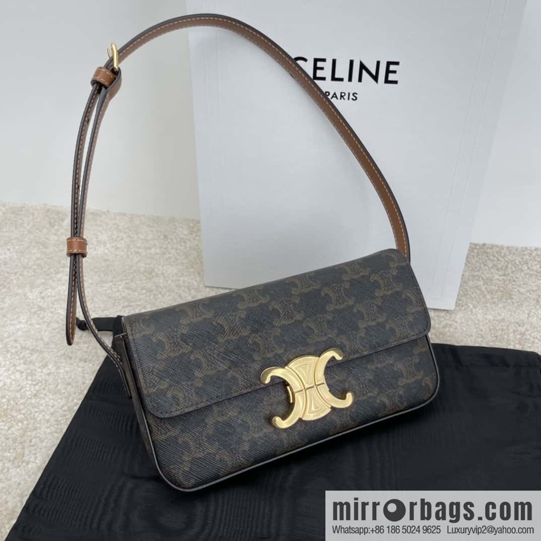 CELINE TRIOMPHE logo print cow leather shoulder backpack tan 194143