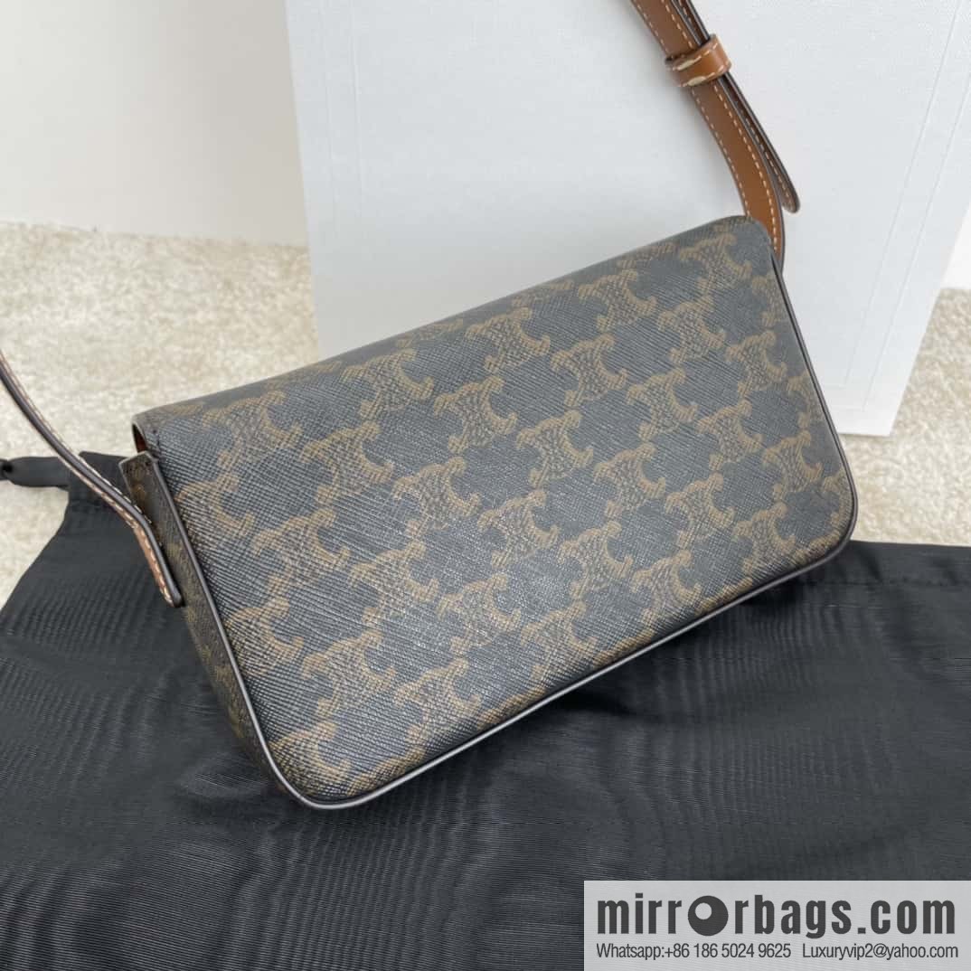 CELINE TRIOMPHE logo print cow leather shoulder backpack tan 194143