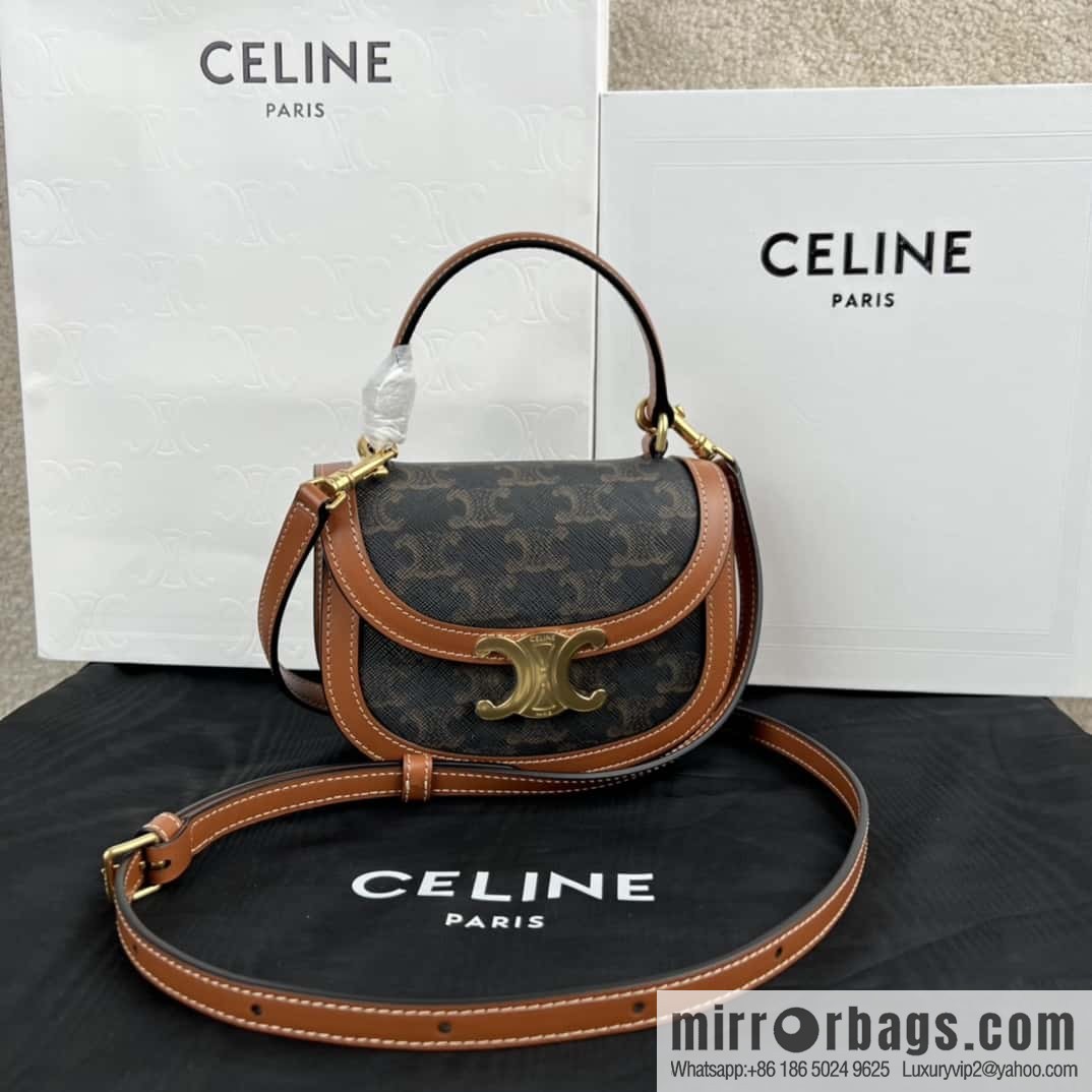 CELINE BESACE TRIOMPHE Mini Logo Printed Cow Leather Handbag 10K502