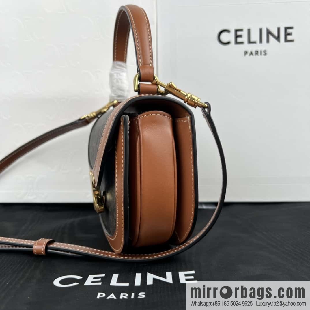 CELINE BESACE TRIOMPHE Mini Logo Printed Cow Leather Handbag 10K502