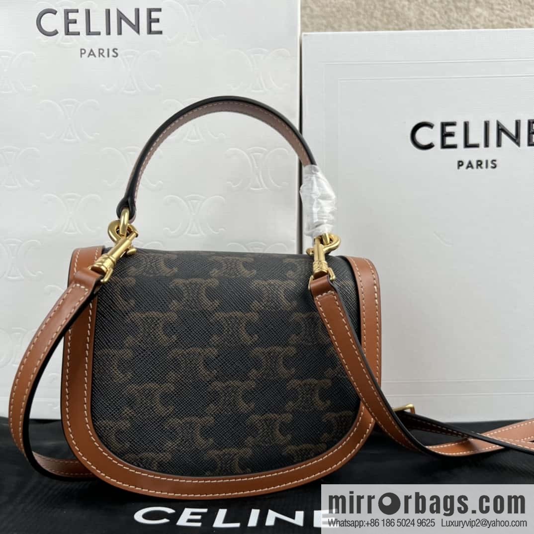 CELINE BESACE TRIOMPHE Mini Logo Printed Cow Leather Handbag 10K502