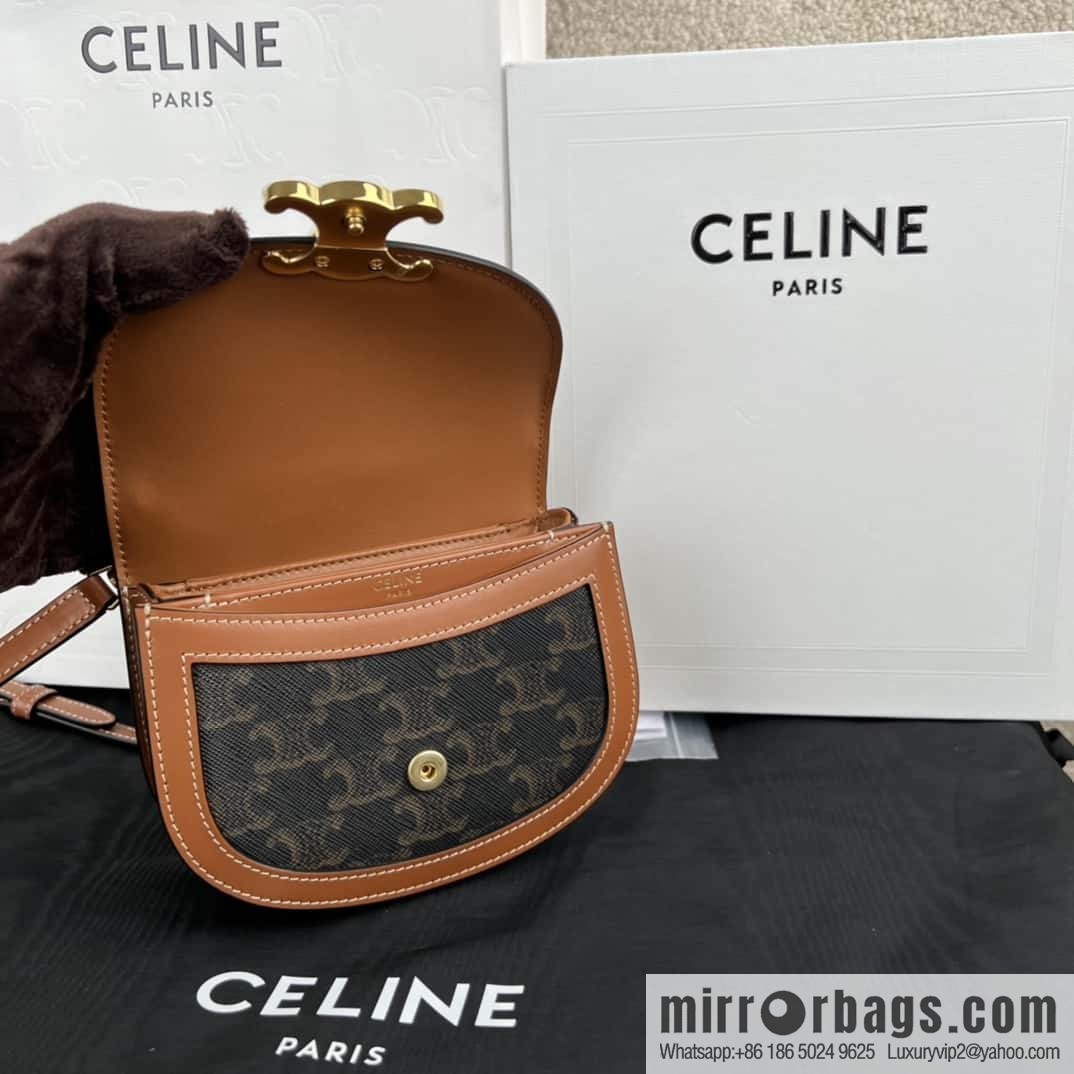 CELINE BESACE TRIOMPHE Mini Logo Printed Cow Leather Handbag 10K502