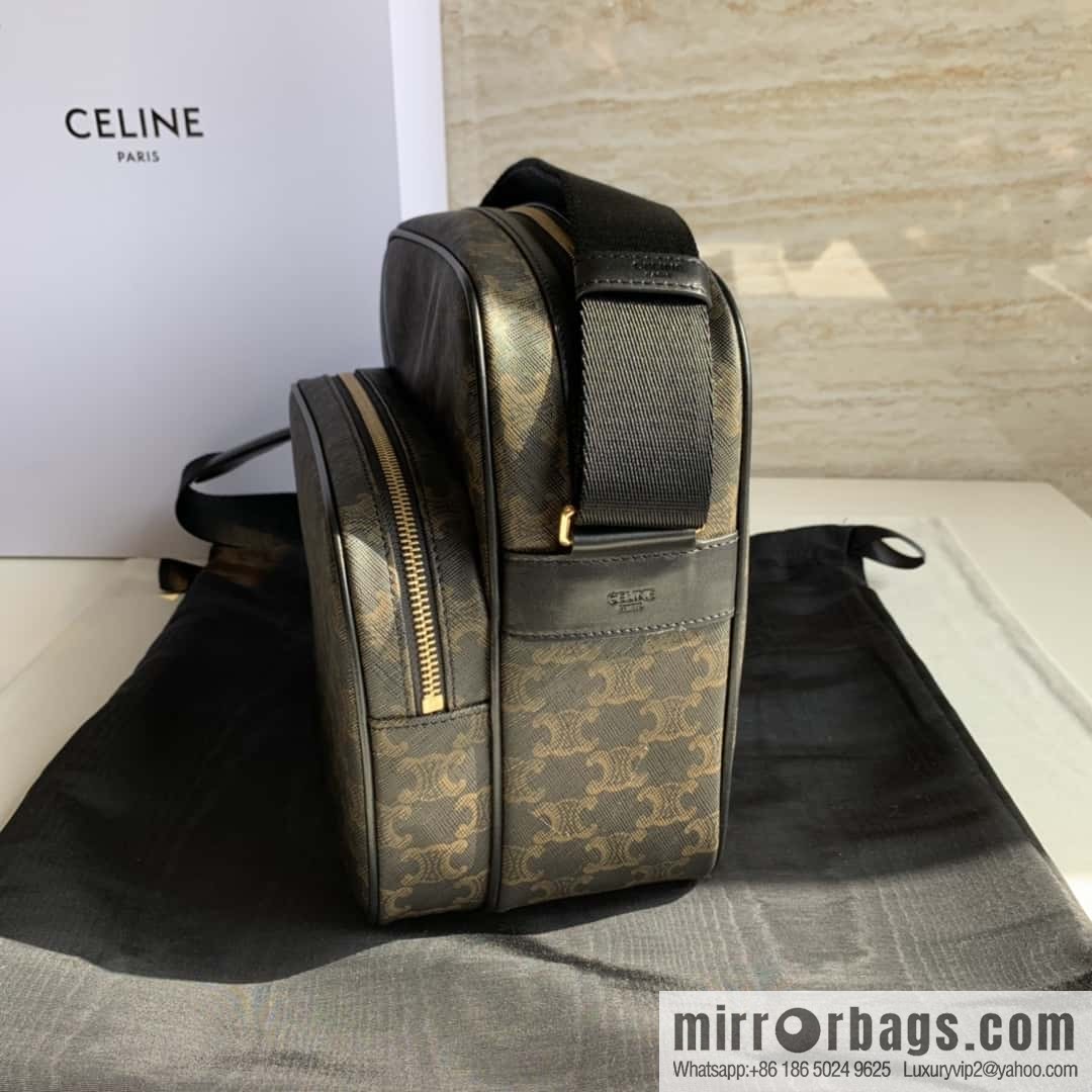 CELINE TRIOMPHE canvas and calfskin large pocket messenger bag 190822