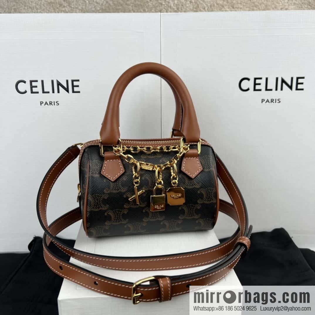 CELINE TRIOMPHE Faux Leather Mini Boston Bag 195112