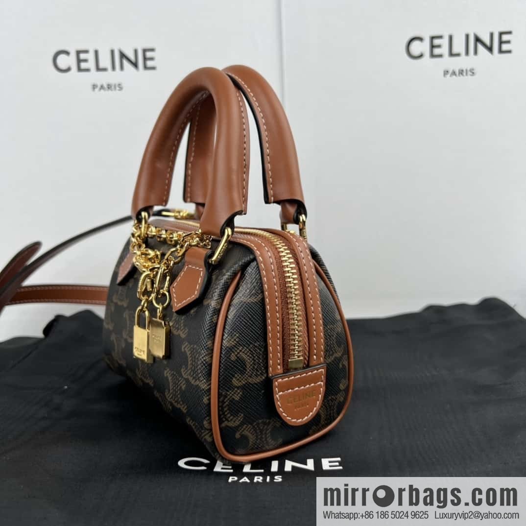 CELINE TRIOMPHE Faux Leather Mini Boston Bag 195112