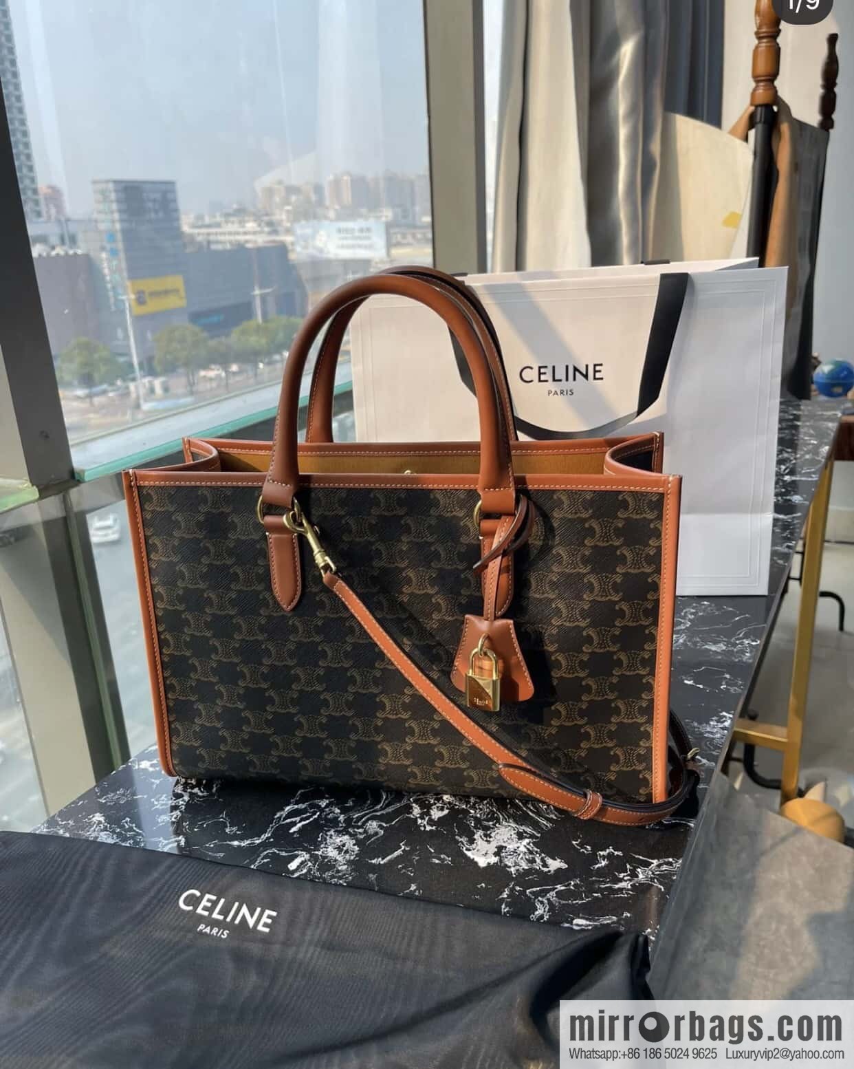 CELINE CABAS TRIOMPHE logo print and cow leather, horizontal mini handbag 197912