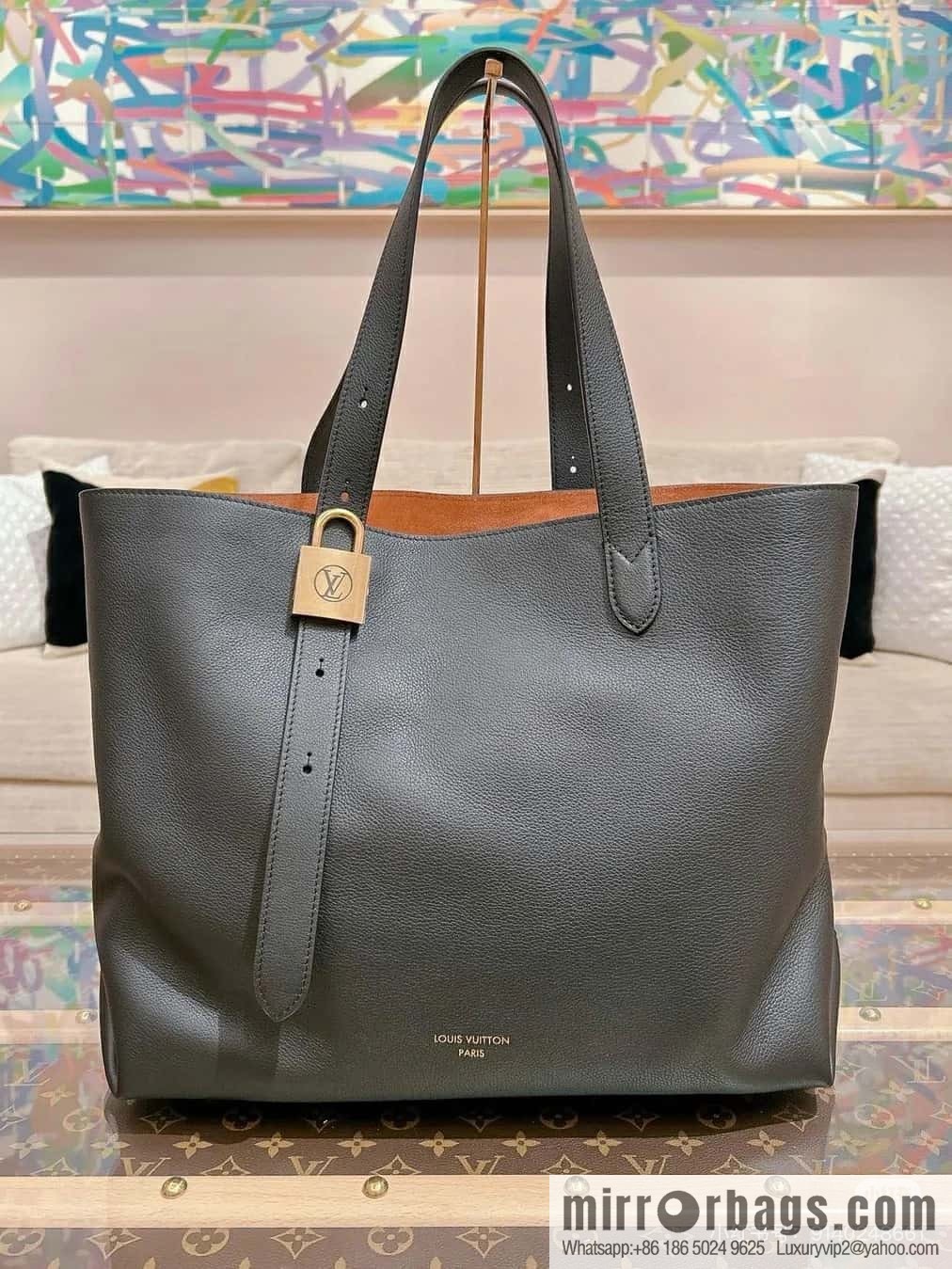 [Boutique‑grade] M25341 black, full leather shopping bag Low key cabas handbag 25342 M25343 2024 latest autumn and winter new models, Low Key Cabas medium handbag