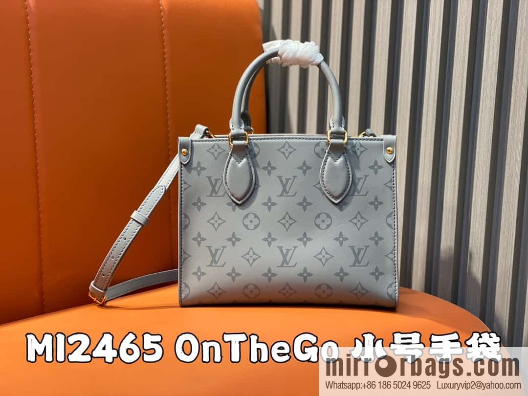 [Boutique‑grade] M12465 shark gray silk screen printing, full leather square bag series, this OnTheGo small handbag.