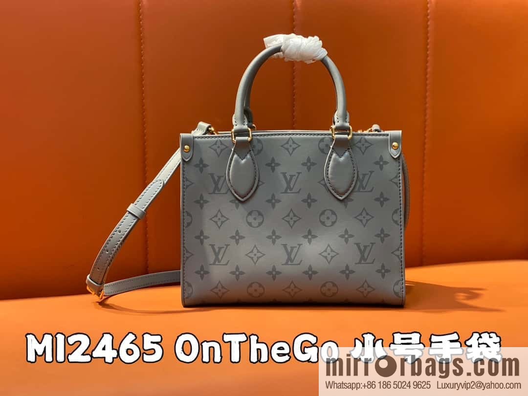 [Boutique‑grade] M12465 shark gray silk screen printing, full leather square bag series, this OnTheGo small handbag.