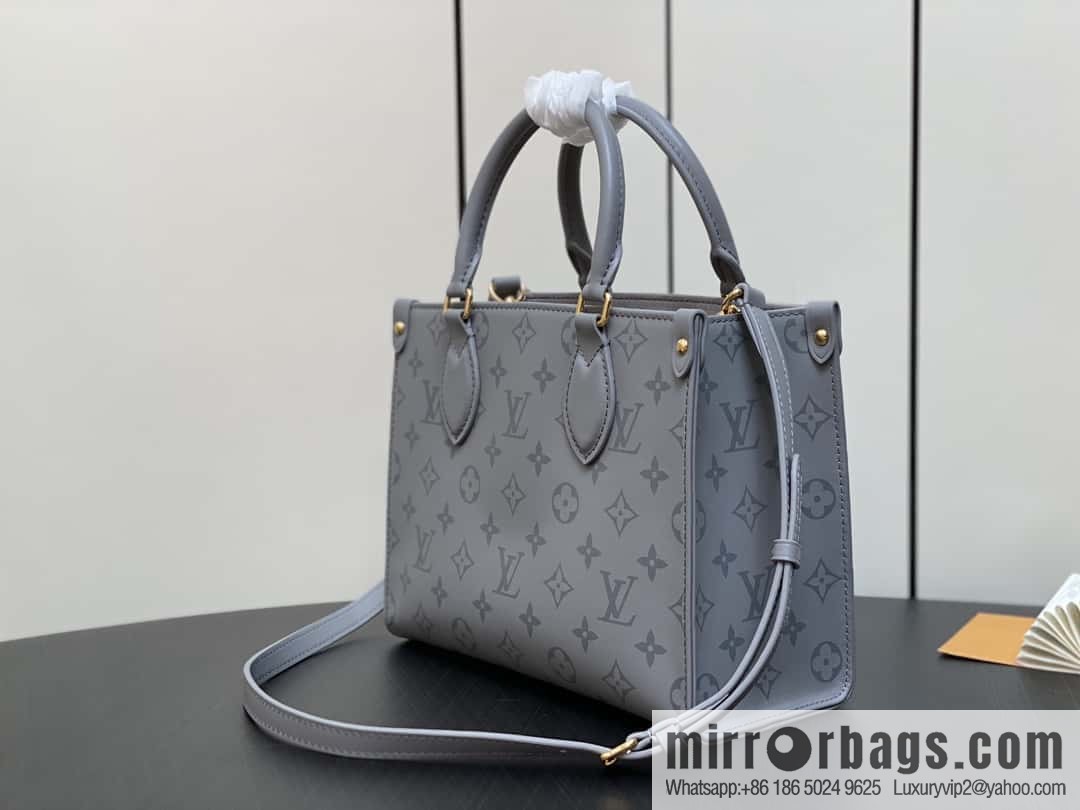 [Boutique‑grade] M12465 shark gray silk screen printing, full leather square bag series, this OnTheGo small handbag.