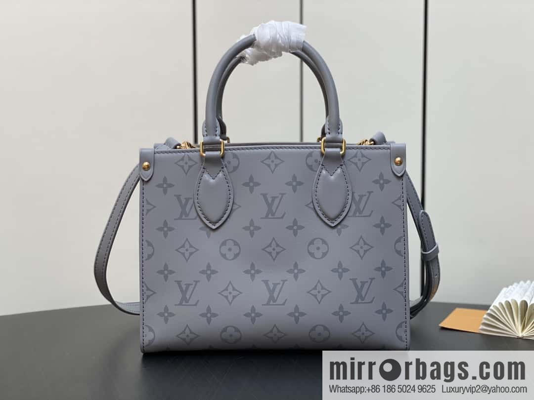 [Boutique‑grade] M12465 shark gray silk screen printing, full leather square bag series, this OnTheGo small handbag.