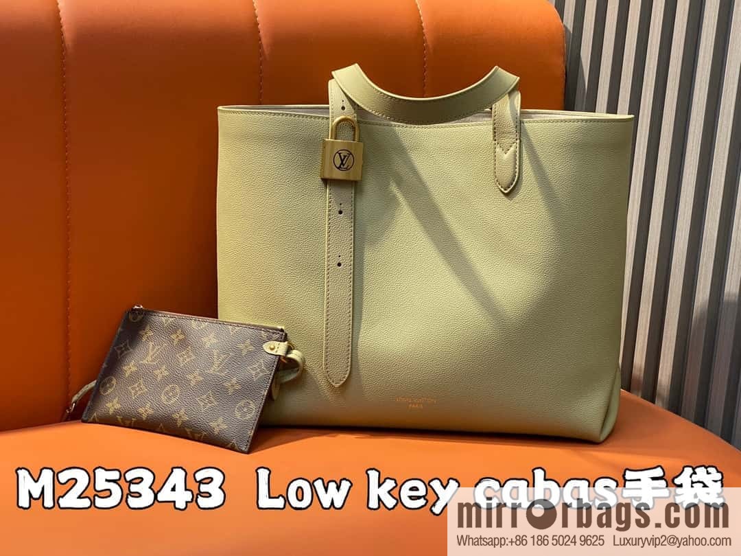 [Boutique‑grade] M25341 green, full leather shopping bag Low key cabas handbag M25341 black M25342 brown M25343 stone green 2024 latest autumn and winter new Low Key Cabas medium handbag