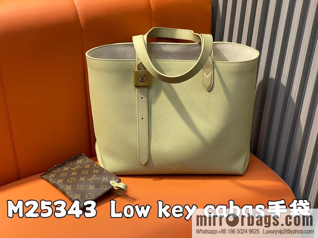 [Boutique‑grade] M25341 green, full leather shopping bag Low key cabas handbag M25341 black M25342 brown M25343 stone green 2024 latest autumn and winter new Low Key Cabas medium handbag