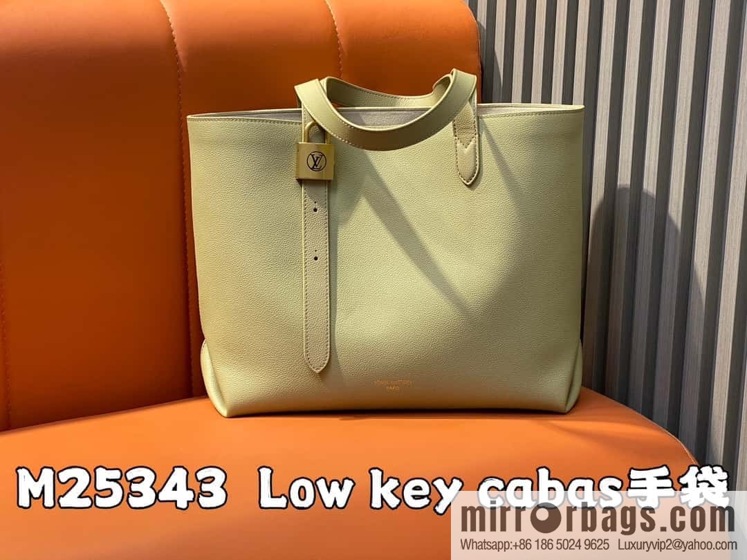 [Boutique‑grade] M25341 green, full leather shopping bag Low key cabas handbag M25341 black M25342 brown M25343 stone green 2024 latest autumn and winter new Low Key Cabas medium handbag