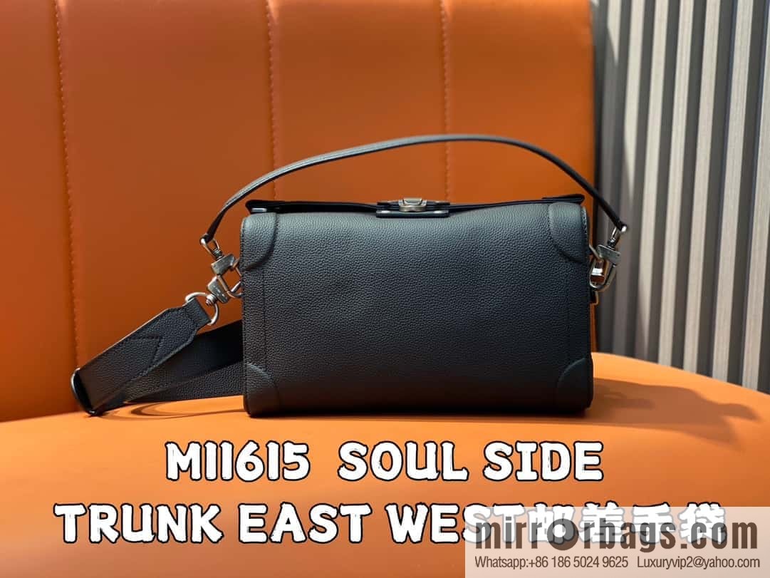 [Boutique‑grade] M11615 black full leather men's bag mailman bag series SOUL SIDE TRUNK EAST WEST mailman handbag