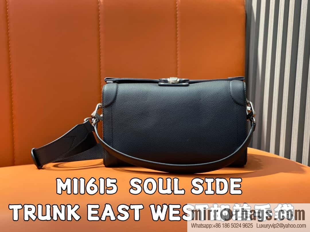 [Boutique‑grade] M11615 black full leather men's bag mailman bag series SOUL SIDE TRUNK EAST WEST mailman handbag