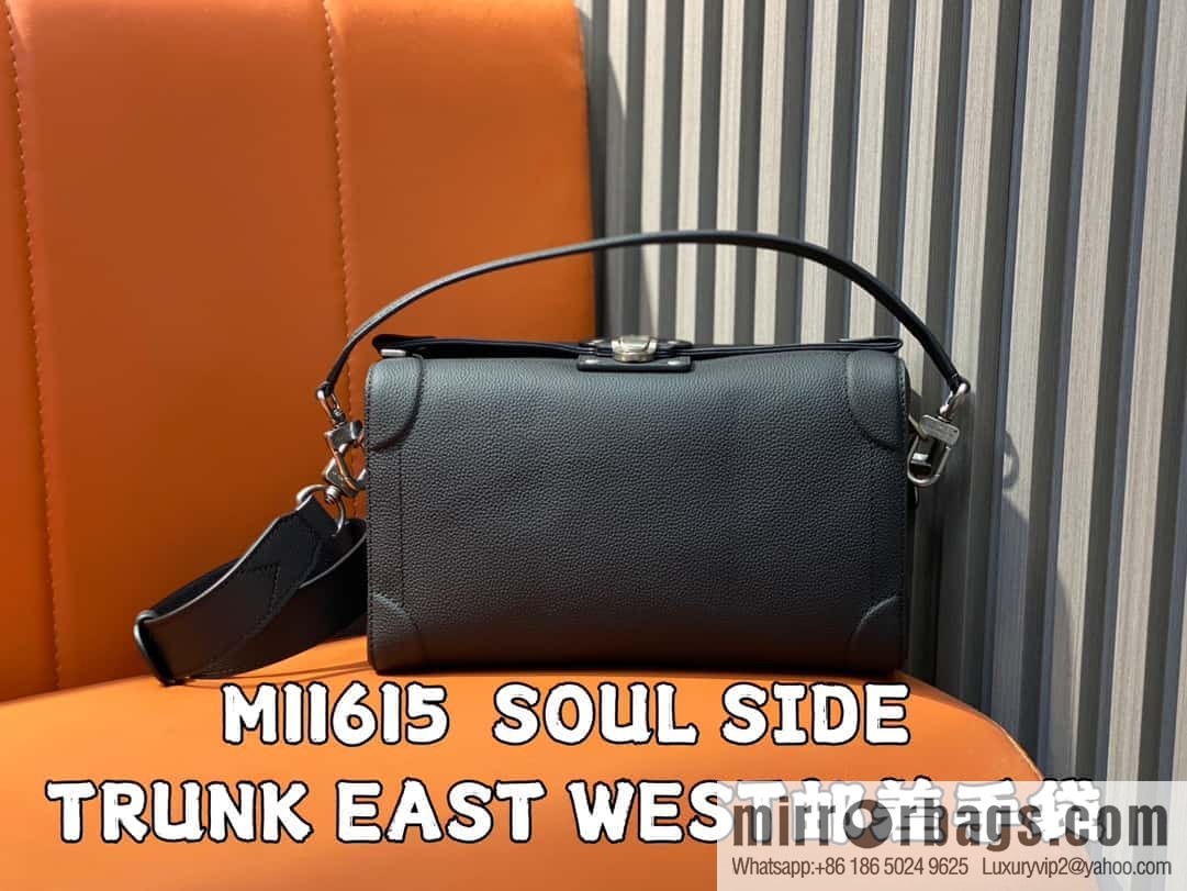 [Boutique‑grade] M11615 black full leather men's bag mailman bag series SOUL SIDE TRUNK EAST WEST mailman handbag