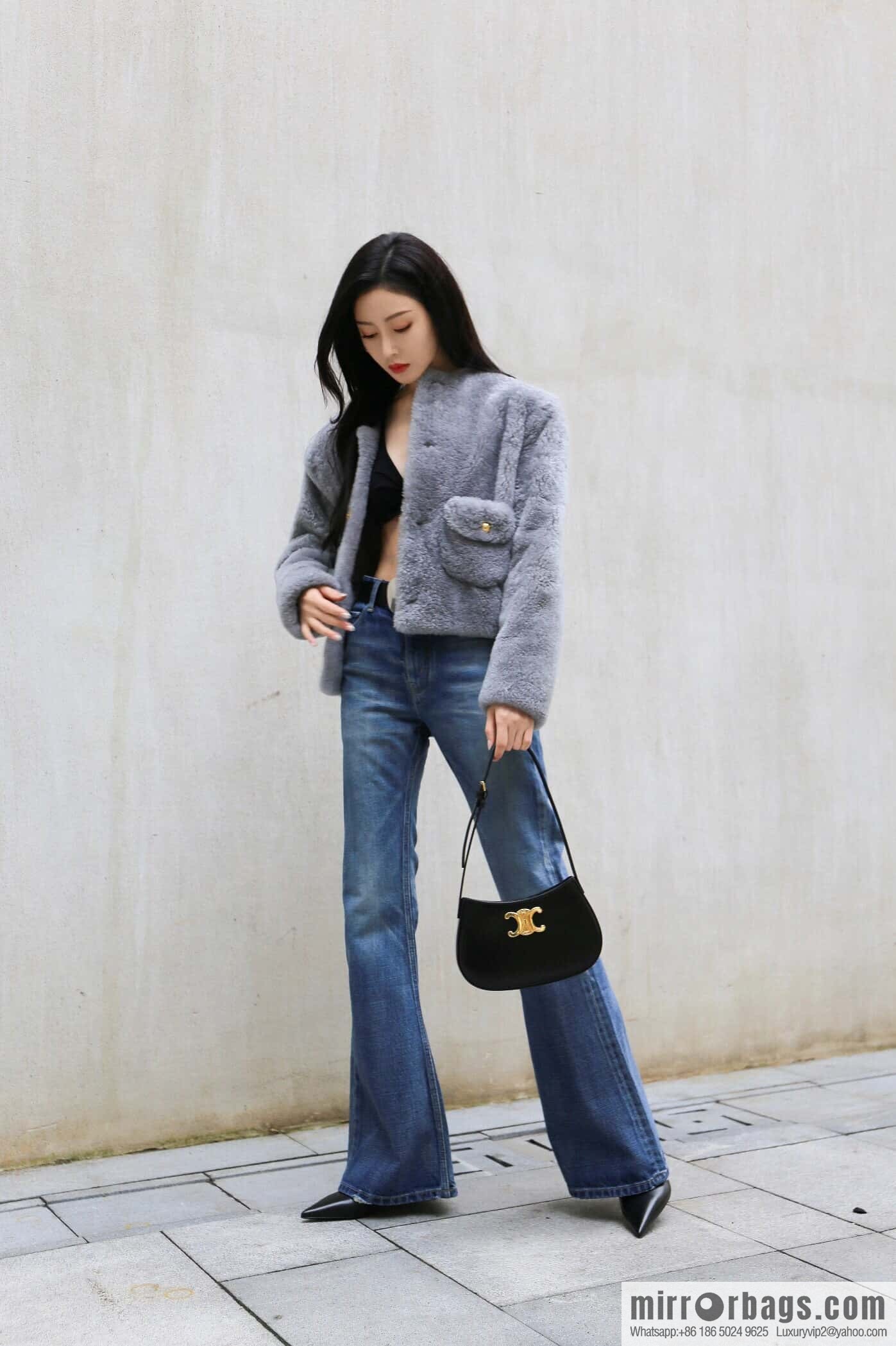 [Premium quality, all-steel hardware] CELIN_E 2024 | TILLY medium bright cow leather handbag 24s spring new product 115703BF4.38NO