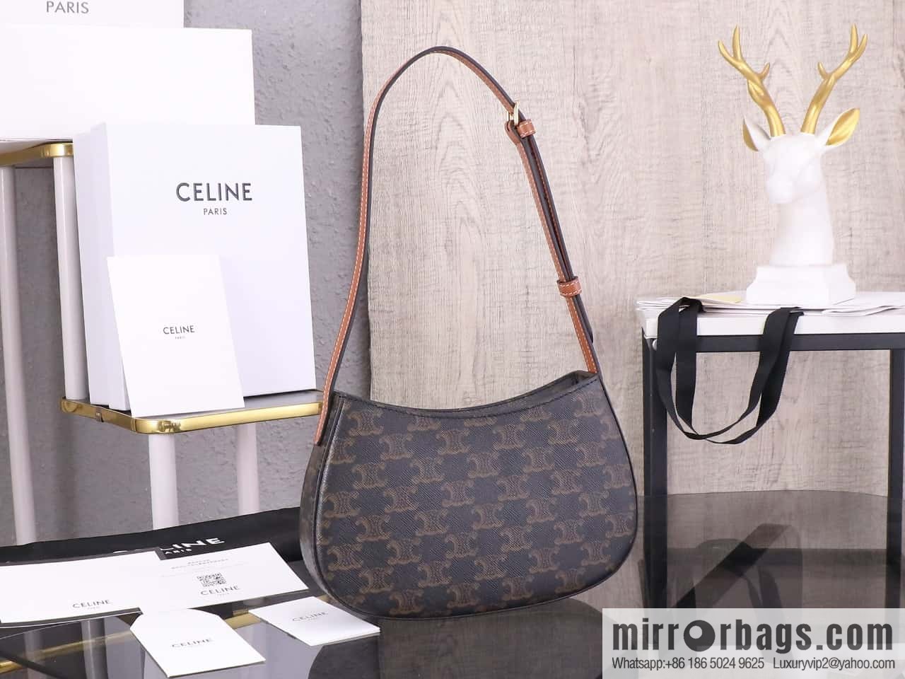 CELIN_E 2024 | TILLY medium bright cow leather handbag 24s spring new product 115703BF4.38NO armpit bag